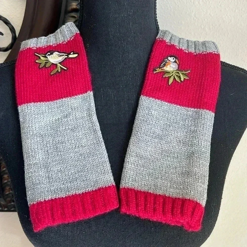 LFingerless Unbranded Women’s Hand Warmers Red Gray Knit with Robin Chick…